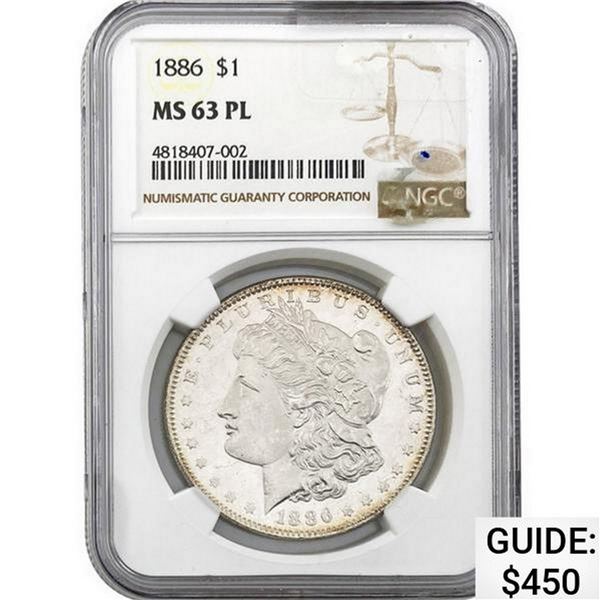 1886 $1 Morgan Dollar NGC MS63 PL