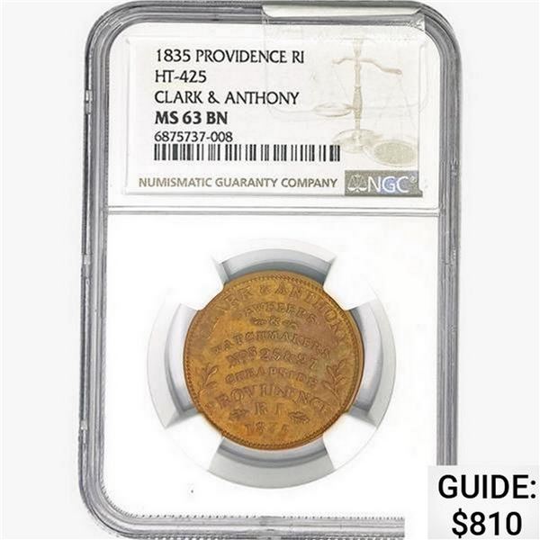 1835 RI Token HT-425 Clark&Anthony NGC MS63 BN
