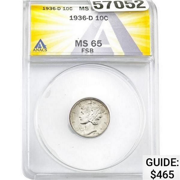 1936-D Mercury Dime ANACS MS65 FSB