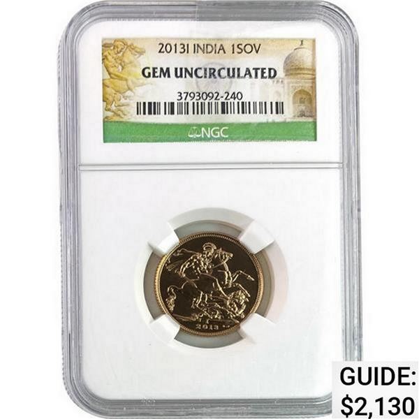 2013 India 1 Sovereign .2355oz AGW NGC Gem