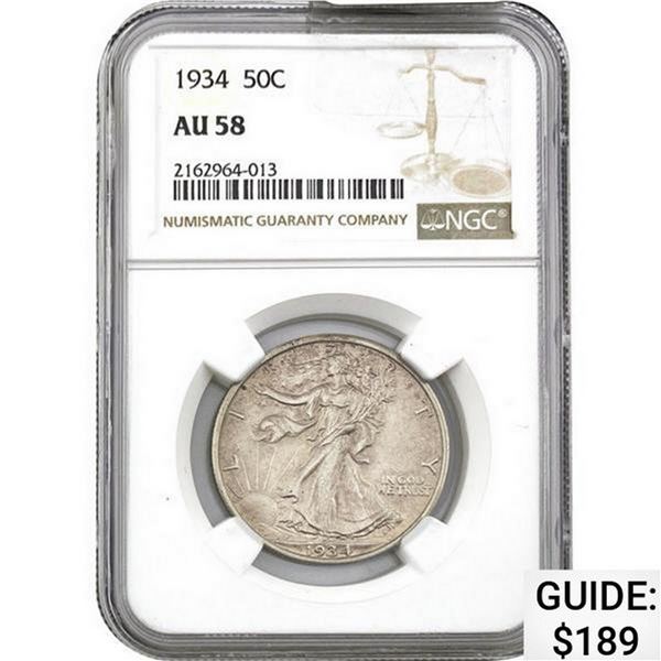 1934 50C Walking Liberty Half NGC AU58