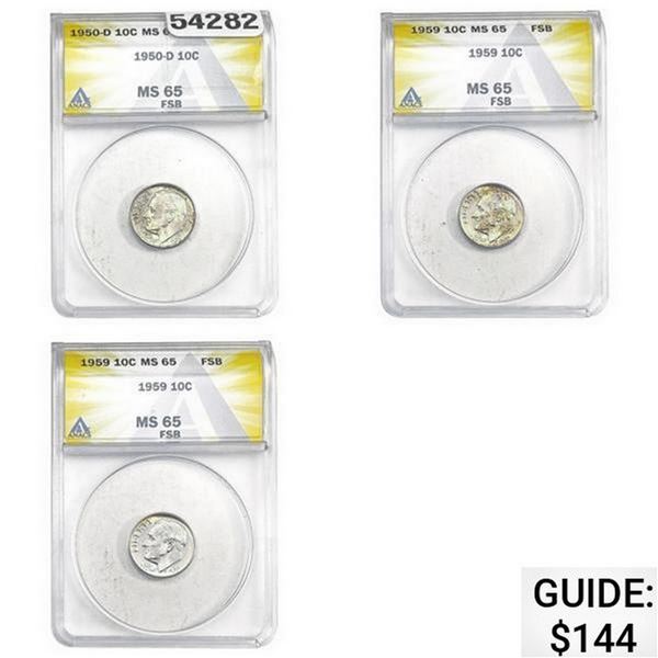 [3]1950-D/1959 Roosevelt Dime ANACS MS65 FSB
