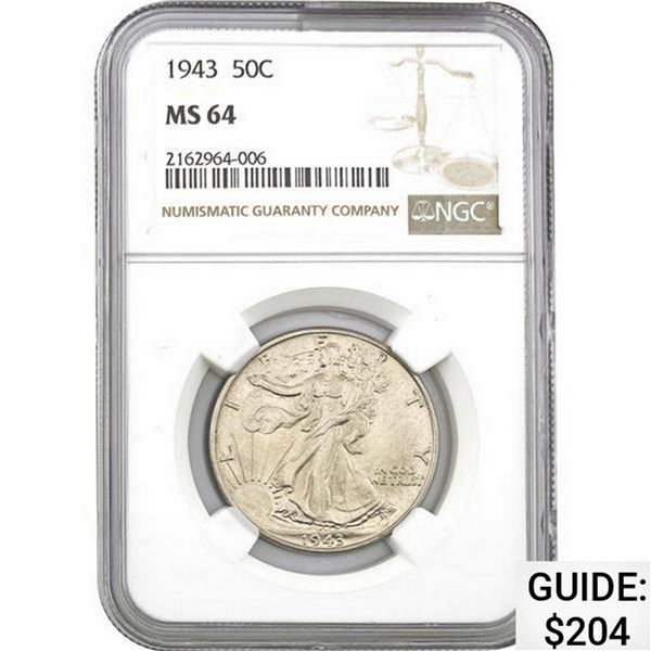 1943 50C Walking Liberty Half Dollar NGC MS64