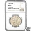 Image 1 : 1943 50C Walking Liberty Half Dollar NGC MS64