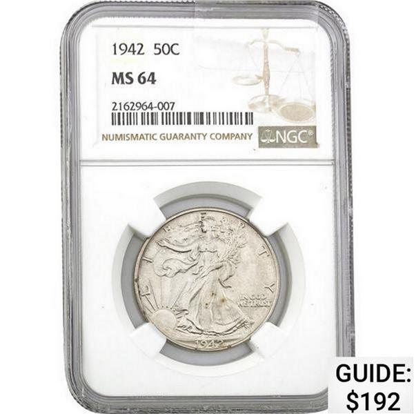 1942 50C Walking Liberty Half Dollar NGC MS64