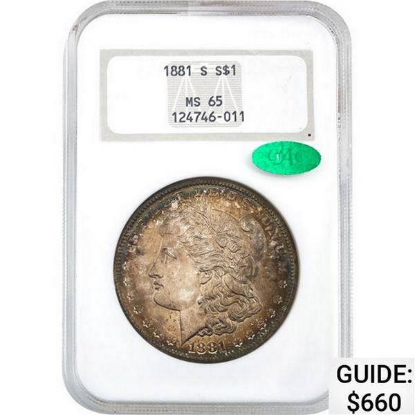 1881-S CAC Morgan Silver Dollar NGC MS65
