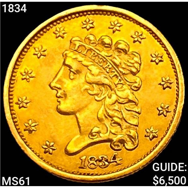 1834 $2.50 Gold Quarter Eagle UNCIRCULATED