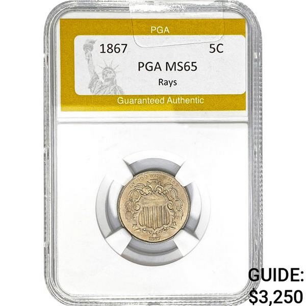 1867 Shield Nickel Rays PGA MS65