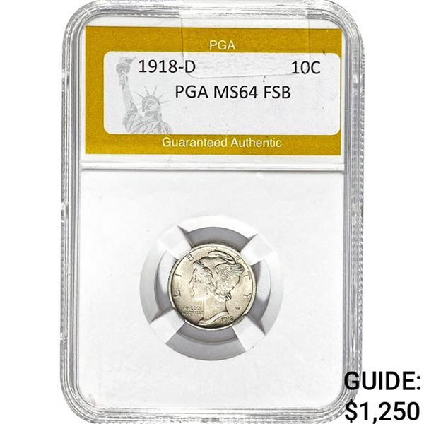 1918-D Mercury Dime PGA MS64 FSB