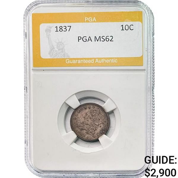 1837 10C Capped Bust Dime PGA MS62