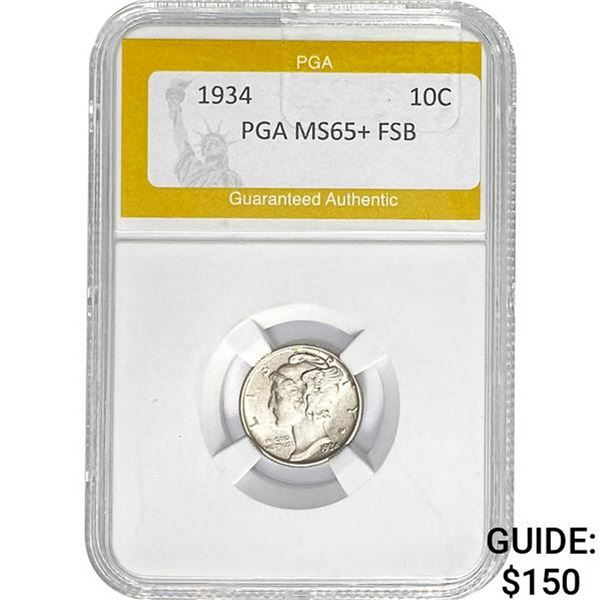 1934 10C Mercury Dime PGA MS65+ FSB