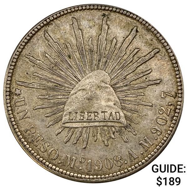 1908Mo AM Mexico Silver Peso CHOICE AU