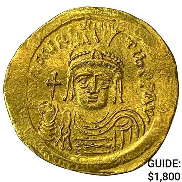 Byzantine M. Tiberius 582-602 AD Gold Solidus CHOICE AU