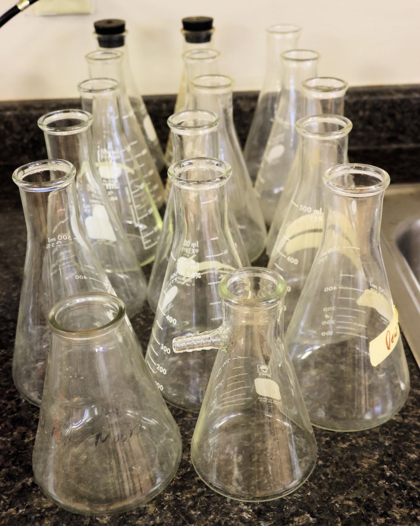 Multiple Pyrex Glass Beakers w/ Some Stoppers, Misc Sizes