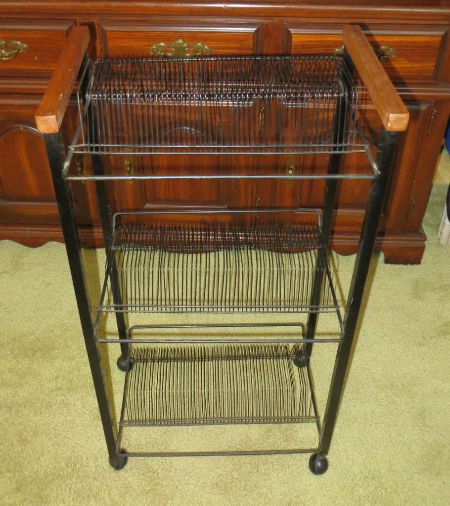 Vintage Wood & Metal rolling Record LP Rack 3 Tier