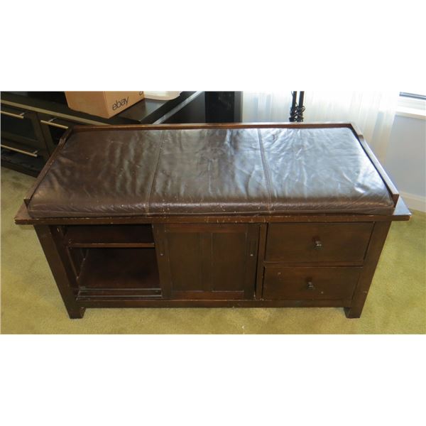 Wood Entry Bench with Storage & Padded Seat
