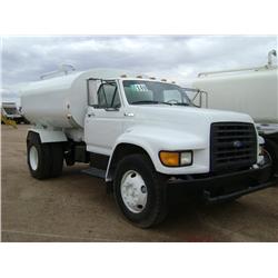 1996 FORD F800 2,000 GALLON S/A WATER TRUCK, s/n: 1FDXF80C6TVA03137