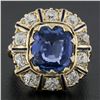 Image 3 : Vintage 14K Gold GIA Ceylon No Heat Cushion Sapphire & Diamond Halo Platter Ring