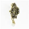 Image 6 : Vintage 14k Gold 4 ctw Round Oval Garnet Open Work Pearl Dangle Pin Brooch Penda