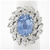 Image 1 : Platinum Handmade GIA Ceylon NO HEAT Oval Sapphire & Marquise Diamond Halo Ring