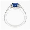 Image 8 : NEW Platinum 1.89 ctw GIA NO HEAT Cushion Blue Spinel Brilliant Diamond Halo Rin