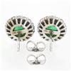 Image 3 : NEW 18k White Gold 1.72 ctw Round Cabochon Emerald w/ Diamond Halo Stud Earrings