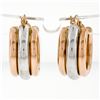 Image 2 : New 14k Rose & White Gold Triple Puffed Tube Round Hoop Earrings