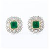 Image 2 : 3.97 ctw Emerald and 1.17 ctw Diamond Platinum and 18K Yellow Gold Earrings