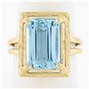 Vintage 14k Gold 4.72 ctw Emerald Cut Aquamarine w/ Textured Frame Solitaire Rin