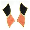 Vintage 18k Gold Large Black Onyx & Coral w/ Diamond Ribbon Bow Climber Earrings