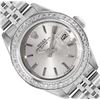 Rolex Ladies Stainless Steel Silver Index 18K White Gold Pave Bezel Date Watch