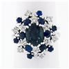 Vintage 18k White Gold 3.15 ctw Oval Sapphire Round Diamond Tiered Cluster Ring