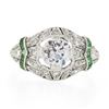 Image 5 : Antique Art Deco Plat GIA European Diamond & Emerald Mil grain Etched Domed Ring