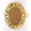 Vintage 14k Yellow Gold Oval Cabochon Jelly Opal Textured Open Work Platter Ring