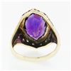 Image 7 : Antique Art Deco 14k Gold Custom Marquise Cut Bezel Set Amethyst Solitaire Ring