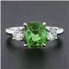 Image 3 : NEW Platinum 14k Gold 4.23 ctw GIA Cushion Tsavorite & Round Diamond Accents Rin