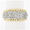 Image 1 : Estate 14K Two Tone Gold 1.0 ctw Round Pave Set Diamond Grooved Wide Band Ring