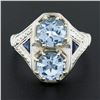 Image 8 : Antique Art Deco 18K Gold Moi et Toi Aquamarine & Sapphire Wheat Engraved Ring