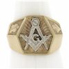 Image 1 : Men's Vintage Solid 10K Yellow & White Gold Detailed Masonic Wide Band Ring