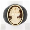 Image 1 : Vintage Carved Black Stone Wide Band Ring w/ 10k Gold Bezel Set Shell Cameo