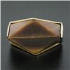 Image 2 : Vintage 14K Gold Large Polished Custom Cut Tiger's Eye Solitaire Geometric Ring