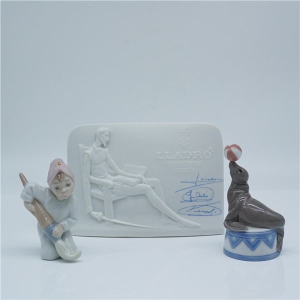 3pc Lladro Porcelain Figurine, Ornament, and Plaque