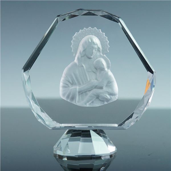 Faceted Crystal Madonna and Child Figurine with Box