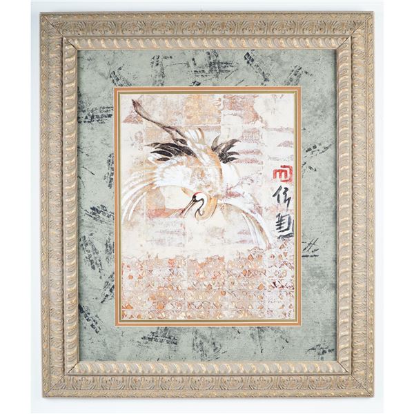 Naomi McCavitt Japanese Cranes I Framed Mixed Media Lithograph