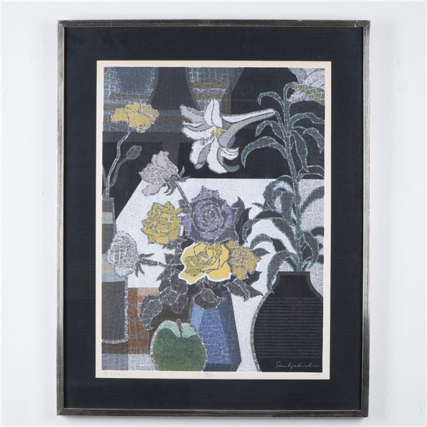 Mabuchi Toru Woodblock Print, Floral Still Life