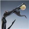 Image 6 : Mid Century Bronze Nude Female Figure with Onyx Sphere