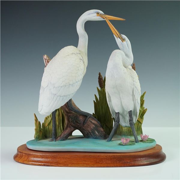 Andrea by Sadek Porcelain Double Great Egret Figurine, with Base
