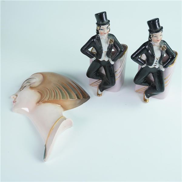 3pc Art Deco Ceramic Lot, Japan & Germany