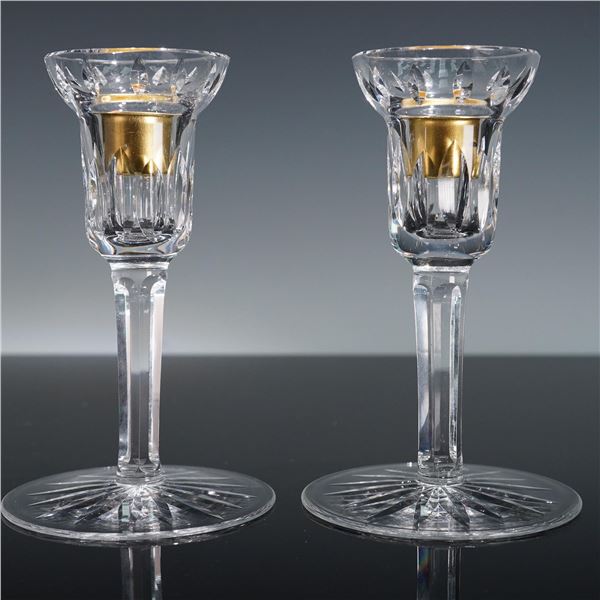 2pc Waterford Crystal Candlestick Holders with Gold Inserts