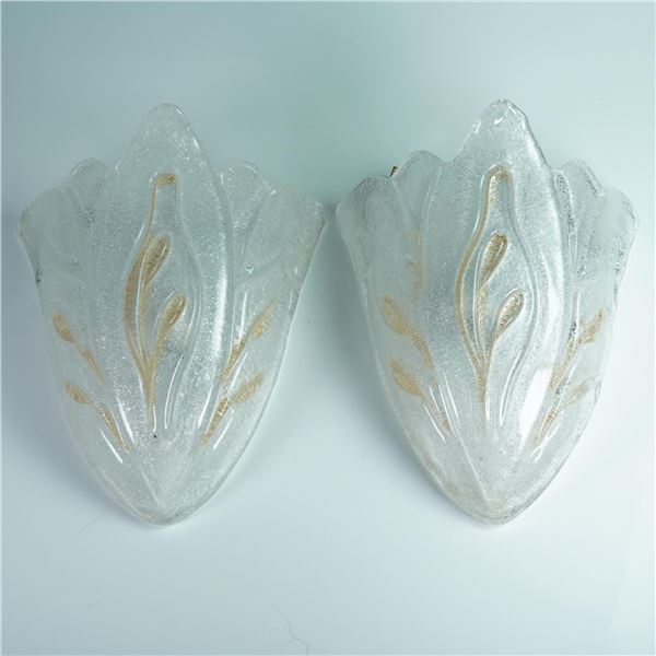 4pc Art Glass Leaf Wall Sconce Set with Gold Detailing
